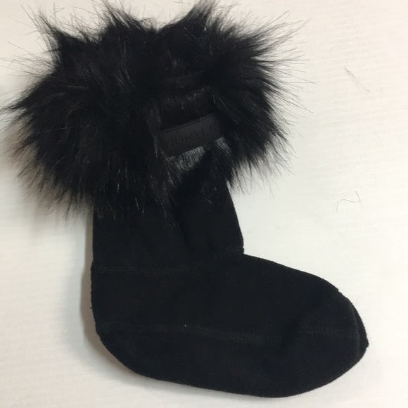 New Hunter Original Kids BS Faux Fur Cuff Sock - Black. Sz M - Picture 3 of 6